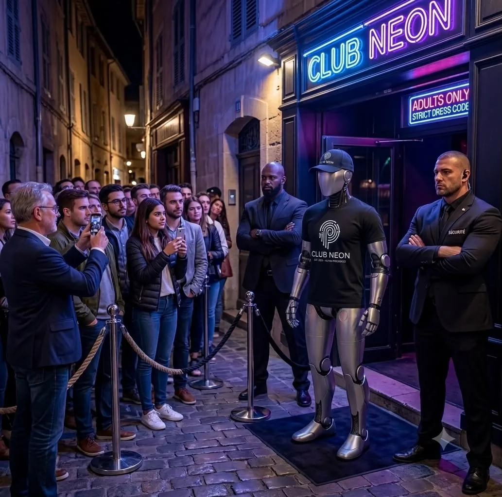 Robot humanoïde Unitree G1 dansant au milieu des invités lors d'une soirée
